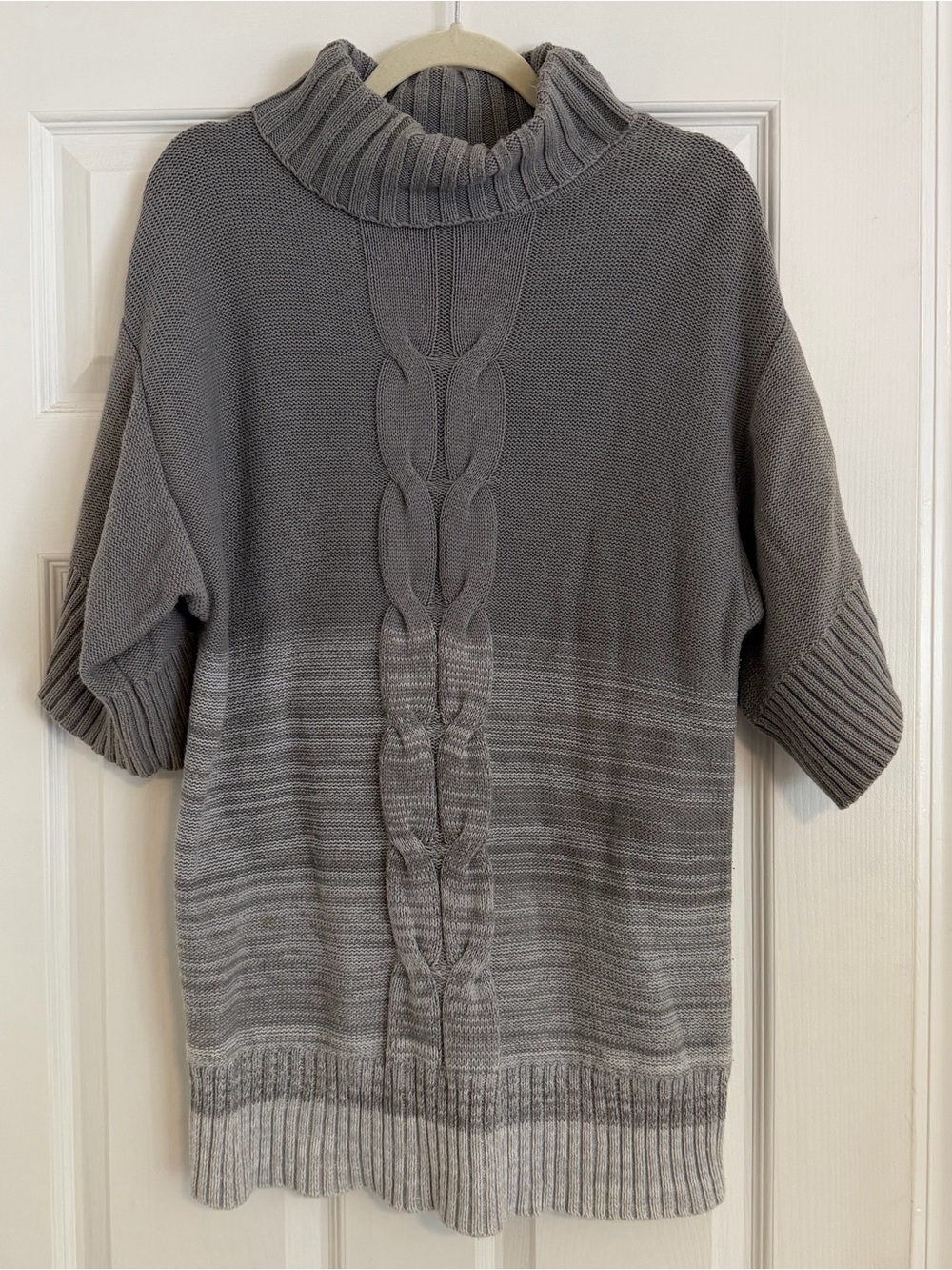 Style & Co Gray Cable Knit Cowl Neck Tunic Sweater Large Cozy Short Sleeve